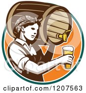Poster, Art Print Of Retro Female Bartender Pouring Beer From A Keg
