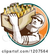 Poster, Art Print Of Retro Worker Carrying A Case Of Beer Bottles