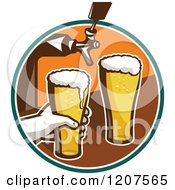 Poster, Art Print Of Retro Bartender Filling Beer Glasses From Tap