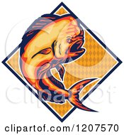 Poster, Art Print Of Retro Jumping Dolphin Fish Over A Diamond