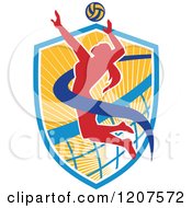 Poster, Art Print Of Female Volleyball Player Spiking A Ball On A Shield