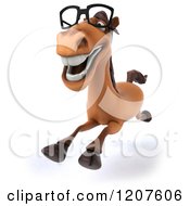Clipart Of A 3d Happy Horse Wearing Glasses And Running Royalty Free CGI Illustration