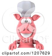 Clipart Of A 3d Chef Pig Smiling Over A Sign Royalty Free CGI Illustration by Julos