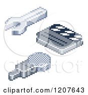 Pixelated Wrench Film Clapper Board And Microphone Icons