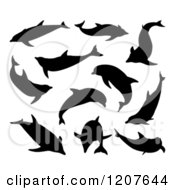 Poster, Art Print Of Black Silhouetted Dolphins