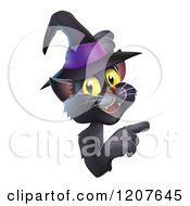 Poster, Art Print Of Black Cat Wearing A Witch Hat And Pointing At A Sign