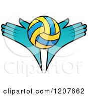 Clipart Of A Volleyball And Turquoise Hands Royalty Free Vector Illustration