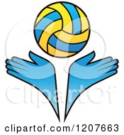 Clipart Of A Volleyball And Blue Hands Royalty Free Vector Illustration