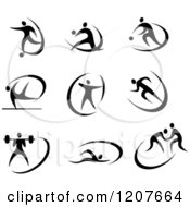 Clipart Of Black And White Athletes In Action Royalty Free Vector Illustration by Vector Tradition SM