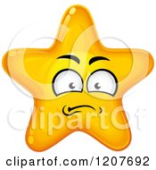 Cartoon Of A Nervous Yellow Star Royalty Free Vector Clipart