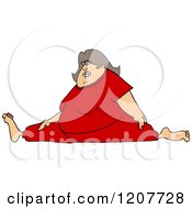 Cartoon Of A Chubby White Woman Wincing And Doing The Splits In Red Sweats Royalty Free Vector Clipart