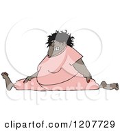 Cartoon Of A Chubby Black Woman Wincing And Doing The Splits In Pink Sweats Royalty Free Vector Clipart