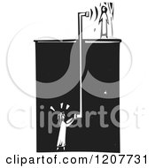 Clipart Of A Girl Unerground Using A Speaking Tube To Communicate With Someone Above Black And White Woodcut Royalty Free Vector Illustration by xunantunich