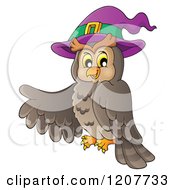 Poster, Art Print Of Halloween Owl Wearing A Witch Hat And Pointing