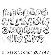 Cartoon Of A Black And White Sketched Alphabet Letters Royalty Free Vector Clipart