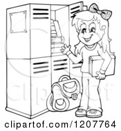 Poster, Art Print Of Outlined Happy Blond School Girl At Her Locker