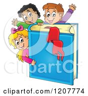 Poster, Art Print Of Happy School Children With A Giant Blue Book