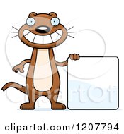 Cartoon Of A Grinning Skinny Weasel With A Sign Royalty Free Vector Clipart by Cory Thoman