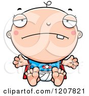 Cartoon Of A Depressed Super Infant Baby Boy Royalty Free Vector Clipart