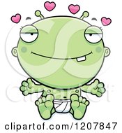 Cartoon Of A Loving Alien Infant Baby Royalty Free Vector Clipart by Cory Thoman