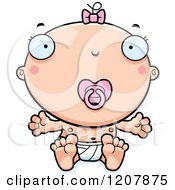 Cartoon Of A Baby Infant Caucasian Girl With A Pacifier Royalty Free Vector Clipart