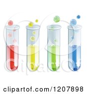 Four Colorful Test Tubes With Bubbles