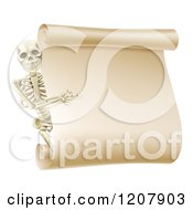 Poster, Art Print Of Happy Human Skeleton Pointing To A Blank Scroll Sign