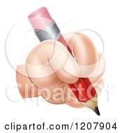 Cartoon Of A Hand Writing With A Red Pencil Royalty Free Vector Clipart