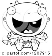 Cartoon Of A Black And White Happy Excited Devil Infant Baby Royalty Free Vector Clipart by Cory Thoman