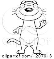 Cartoon Of A Black And White Waving Skinny Ferret Royalty Free Vector Clipart by Cory Thoman