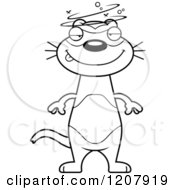 Cartoon Of A Black And White Drunk Skinny Ferret Royalty Free Vector Clipart by Cory Thoman