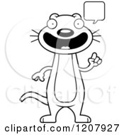 Cartoon Of A Black And White Talking Skinny Weasel Royalty Free Vector Clipart