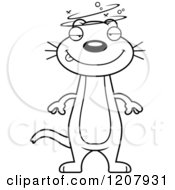 Cartoon Of A Black And White Drunk Skinny Weasel Royalty Free Vector Clipart