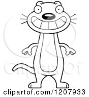 Cartoon Of A Black And White Grinning Skinny Weasel Royalty Free Vector Clipart