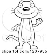 Cartoon Of A Black And White Waving Skinny Weasel Royalty Free Vector Clipart