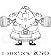 Poster, Art Print Of Black And White Chubby Oktoberfest German Woman Holding Two Beers