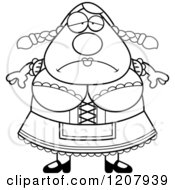 Cartoon Of A Black And White Depressed Chubby Oktoberfest German Woman Royalty Free Vector Clipart