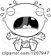 Cartoon Of A Black And White Crying Alien Infant Baby Royalty Free Vector Clipart