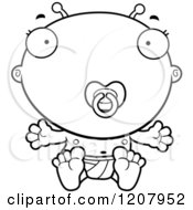 Black And White Sitting Alien Infant Baby With A Pacifier