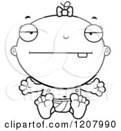 Cartoon Of A Black And White Bored Baby Infant Girl Royalty Free Vector Clipart