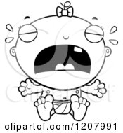 Cartoon Of A Black And White Crying Baby Infant Girl Royalty Free Vector Clipart