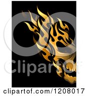 Cartoon Of A Cut Off Golden Flaming Skull On Black Royalty Free Vector Clipart