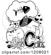 Cartoon Of Black And White Doodled Cats Royalty Free Vector Clipart