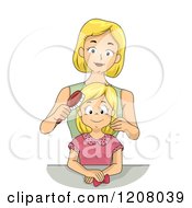 Poster, Art Print Of Blond Caucasian Mother Brushing Her Daughters Hair