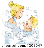 Poster, Art Print Of Blond Caucasian Mother Bathing With Her Baby Boy