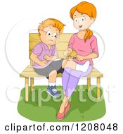 Poster, Art Print Of Red Haired Caucasian Mohter Bandaging Her Sons Injured Knee