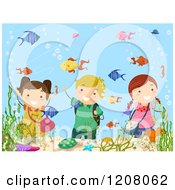 Happy Children Waving Through A Fish Aquarium