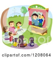 Poster, Art Print Of Happy Family Enjoying A Puppet Show