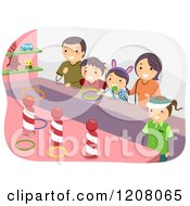Poster, Art Print Of Happy Family Playing A Carnival Ring Toss Game