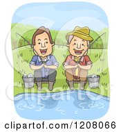 Poster, Art Print Of Happy Middled Aged Man And Senior Father Fishing